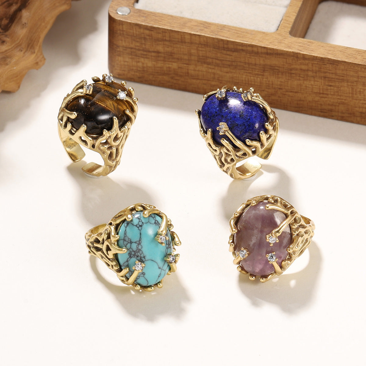 Verstellbarer Tigerauge-Ring für Damen
