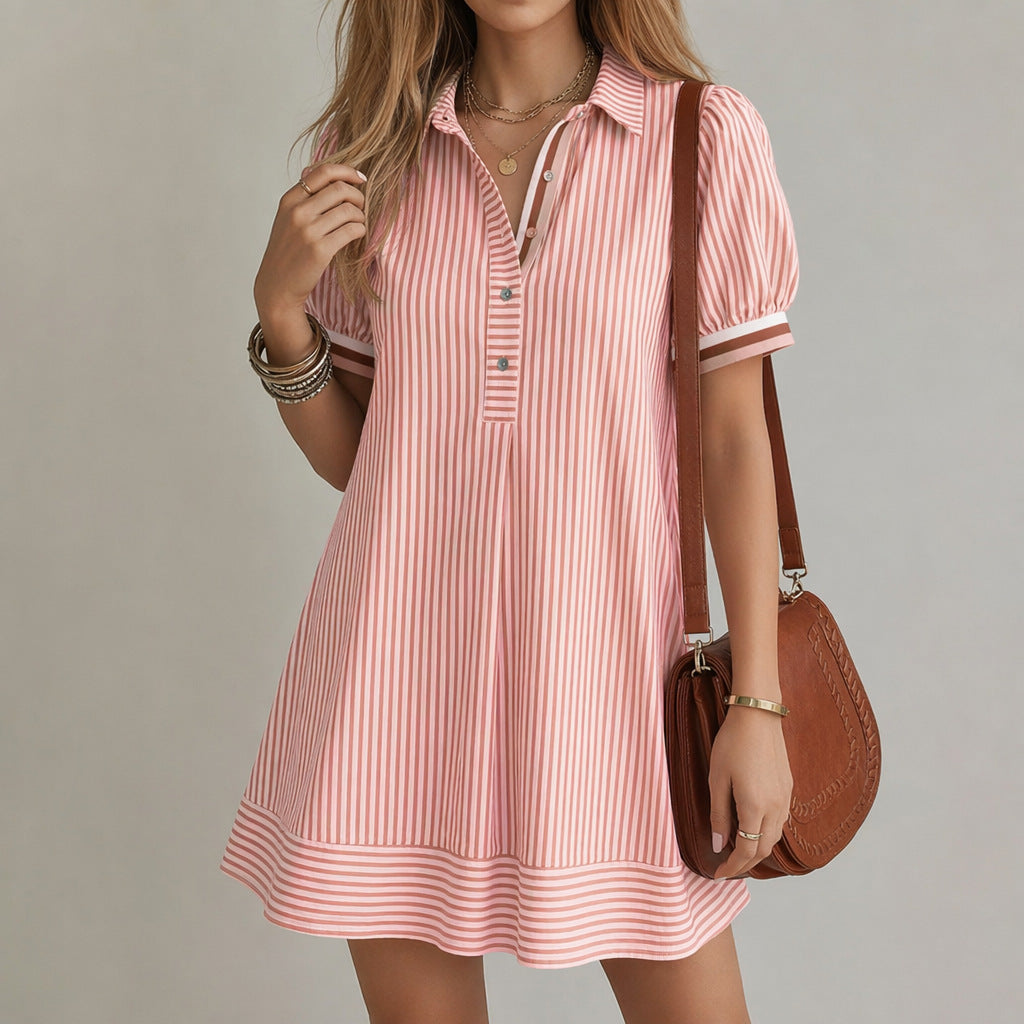 Gestreiftes Kleid mit Puffärmeln – Bild 5 | LuxeStyle