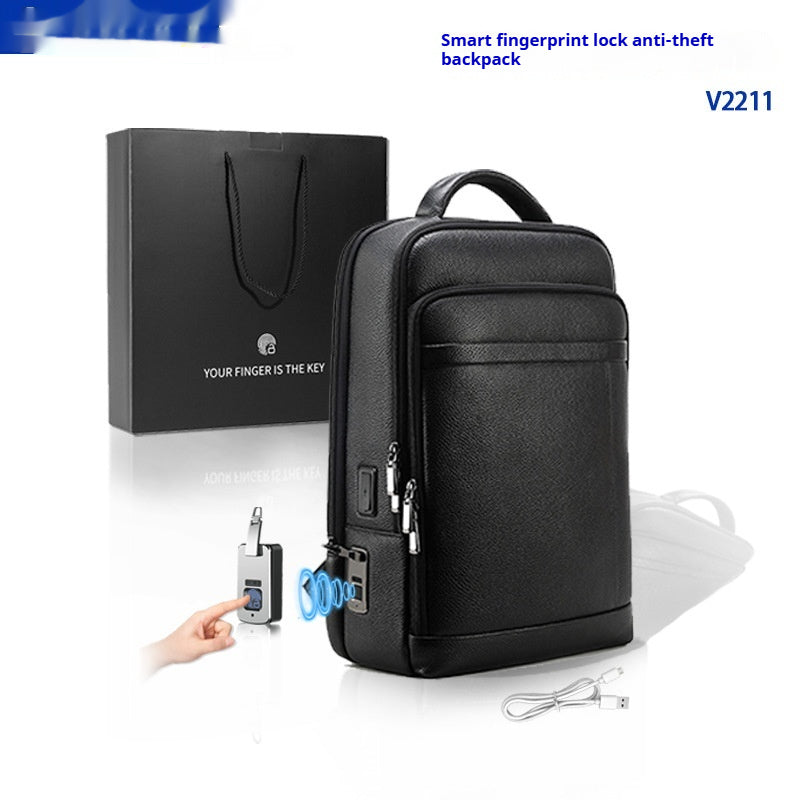 Smart-Fingerprint-Rucksack aus Vollnarbenleder – Bild 2 | LuxeStyle