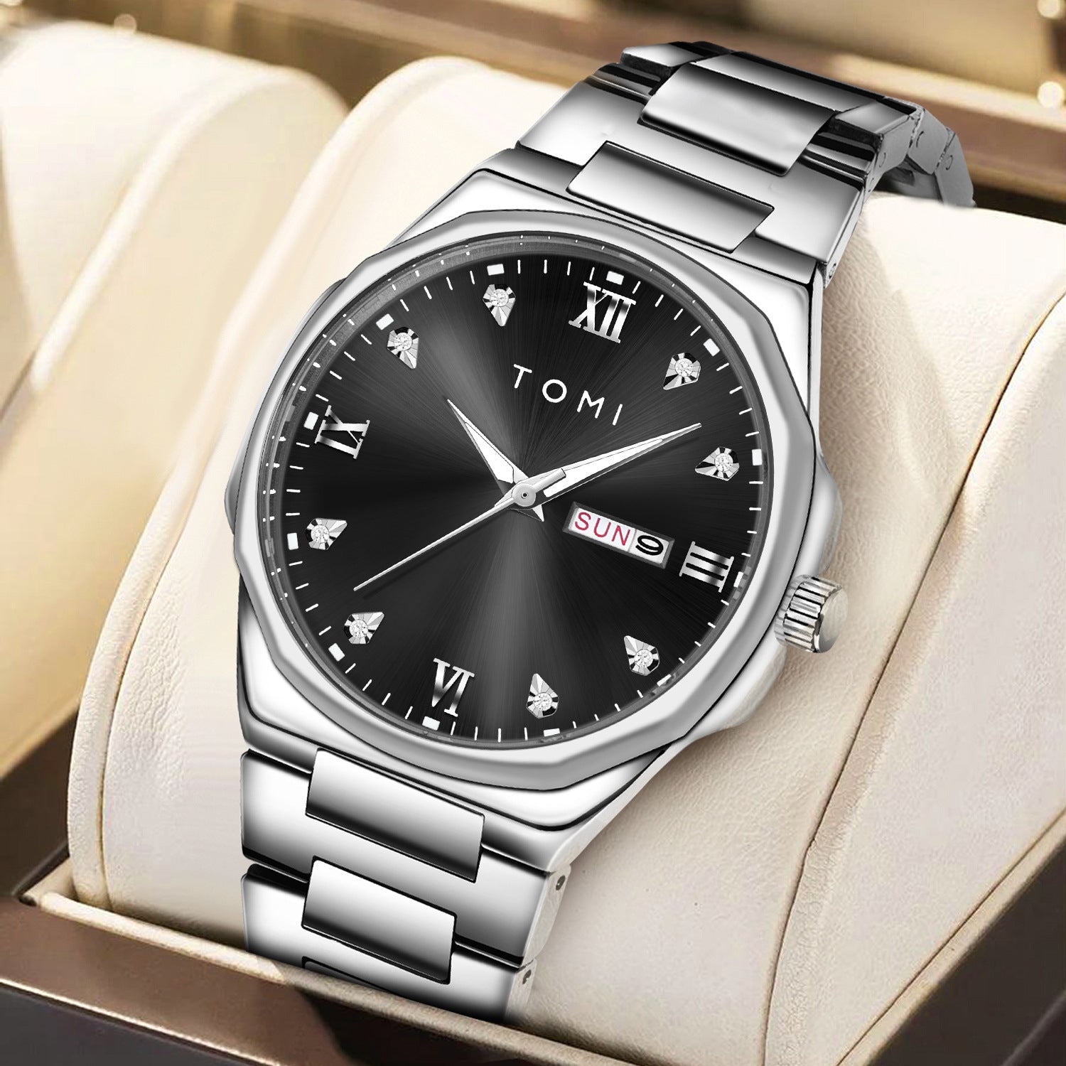 Elegante Quarzuhr mit Diamanten für Herren
