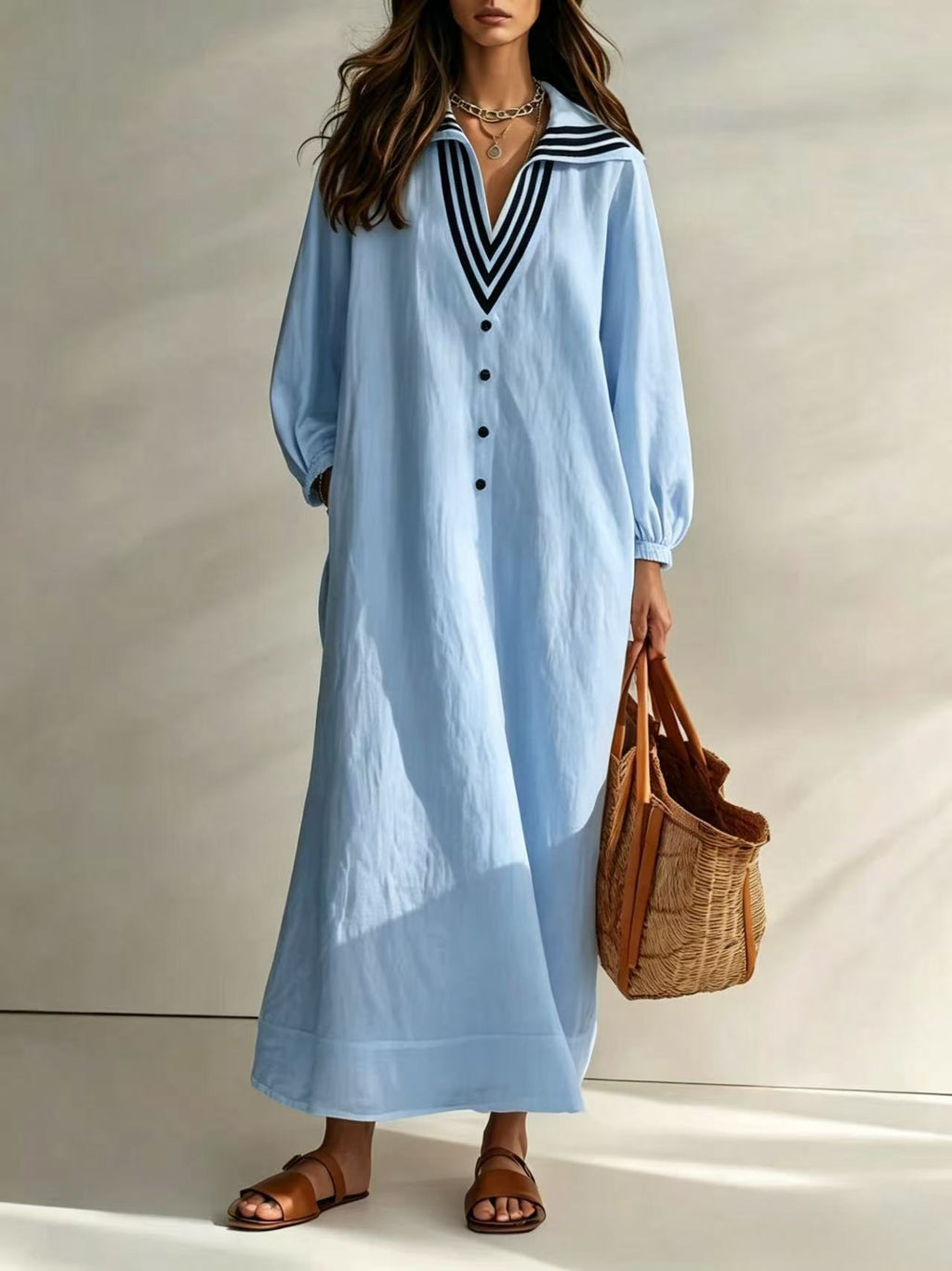 Luftiges V-Ausschnitt Resort Kleid