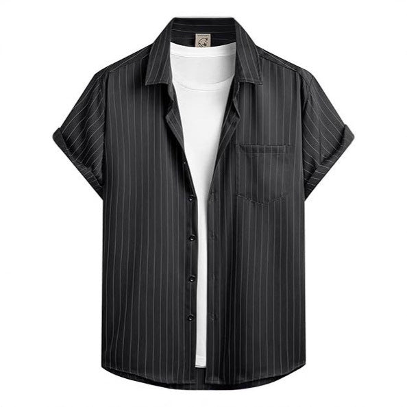 Gestreiftes Kurzarm-Hemd-Cardigan für Herren – Bild 12 | LuxeStyle