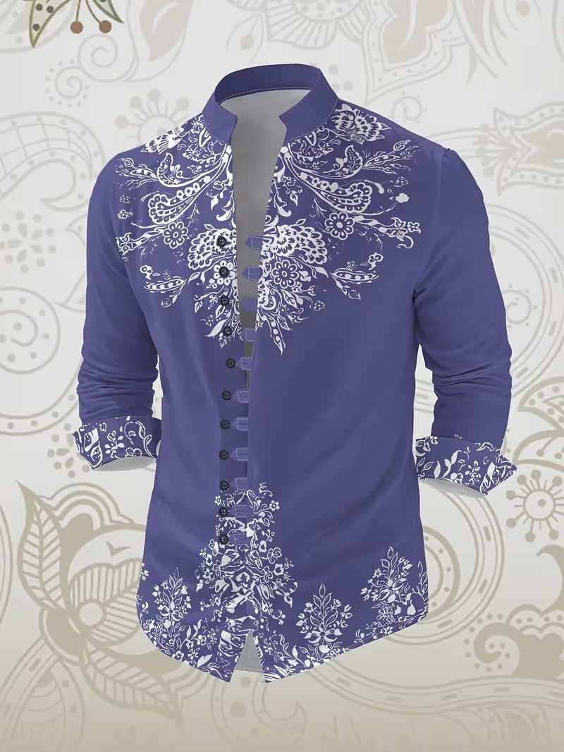 Langärmliges Herren-Mandarin-Kragen-Shirt – Bild 8 | LuxeStyle