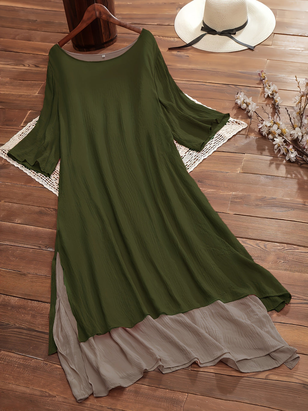 Langes Kleid im Lagenlook mit Dreiviertelarm | LuxeStyle