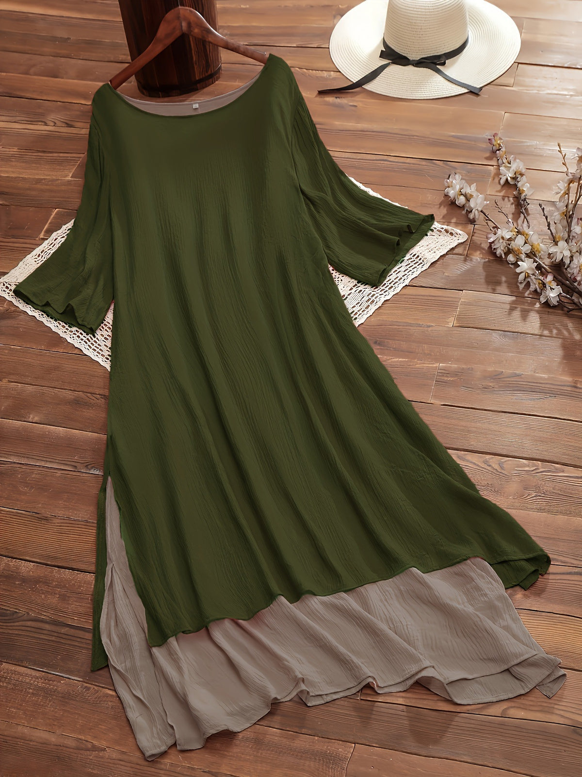 Langes Kleid im Lagenlook mit Dreiviertelarm | LuxeStyle