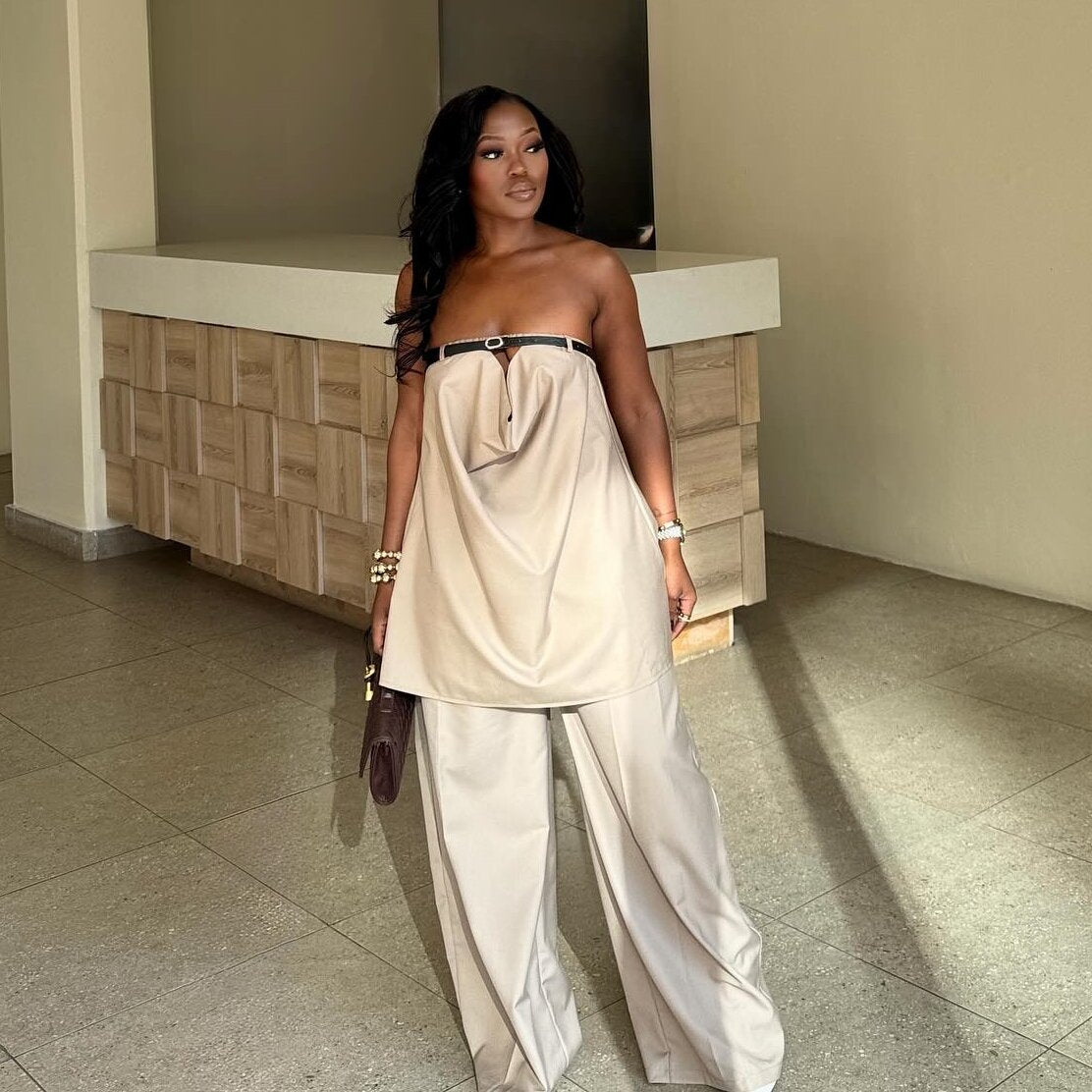 Casual Set mit weiter Hose und Bandeau-Top