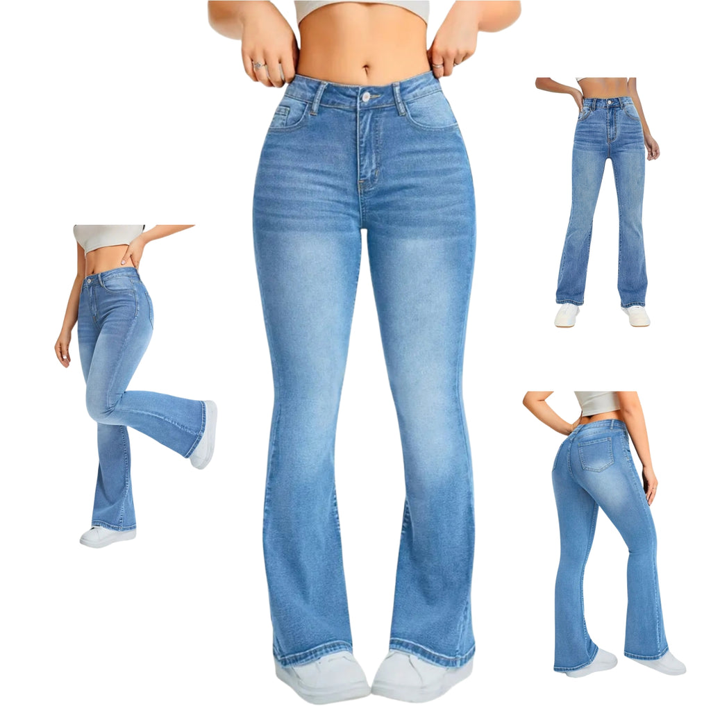 Hochtaillierte Stretch-Flare-Jeans, Hellwasch Slim Fit Bootcut