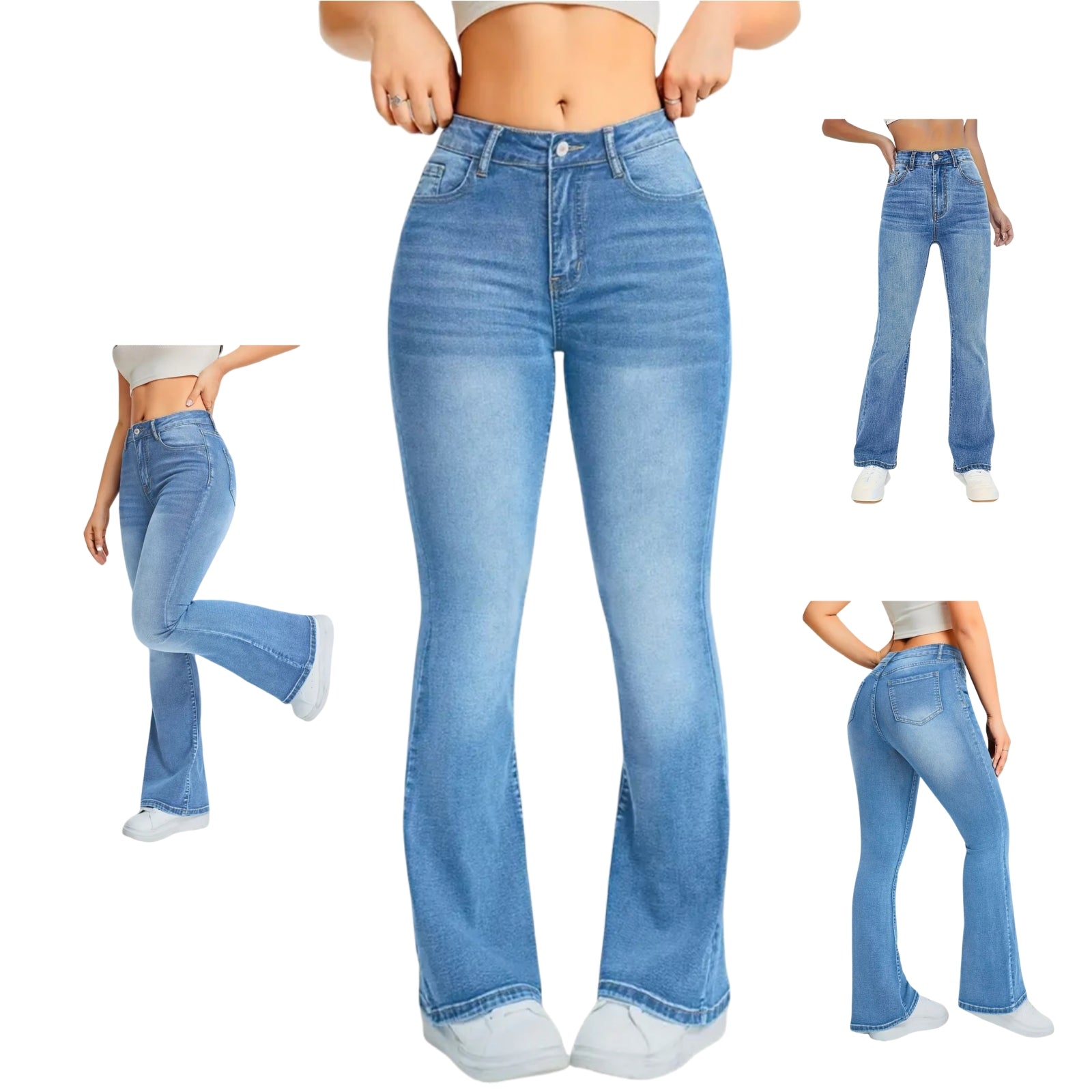 Hochtaillierte Stretch-Flare-Jeans, Hellwasch Slim Fit Bootcut