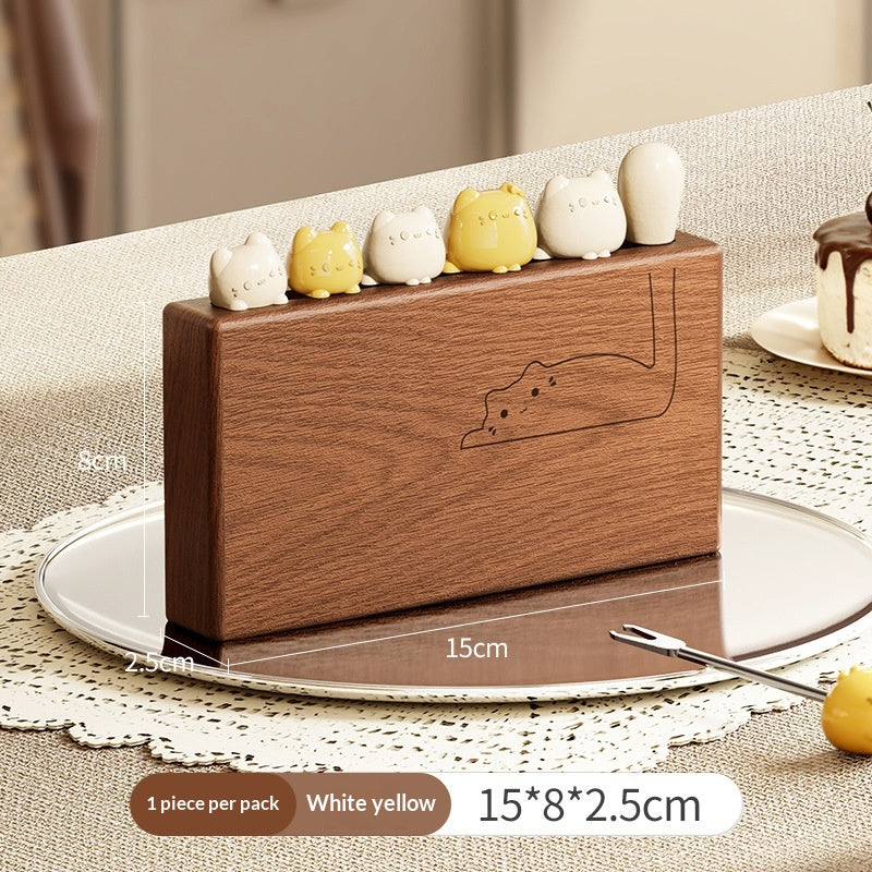 Ebenholz-Fruchtgabel-Set mit Katzenmotiv – Bild 6 | LuxeStyle