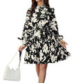 Bedrucktes Langarm-Minikleid mit Rundhals