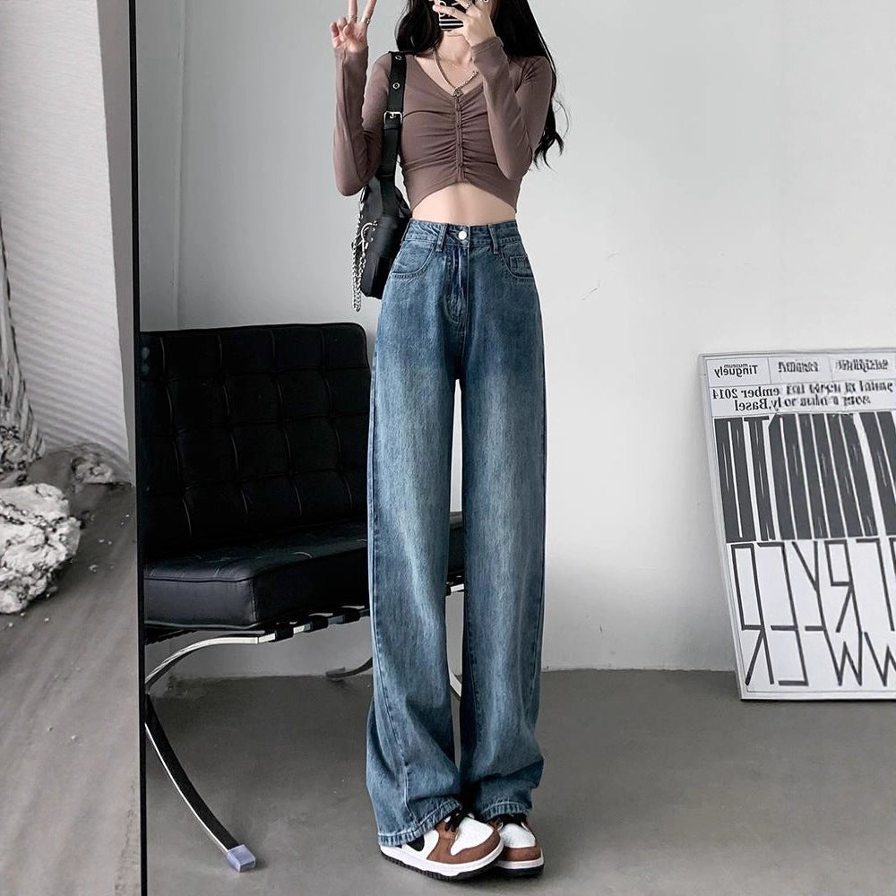 Retro Blue High Waist Straight Leg Jeans