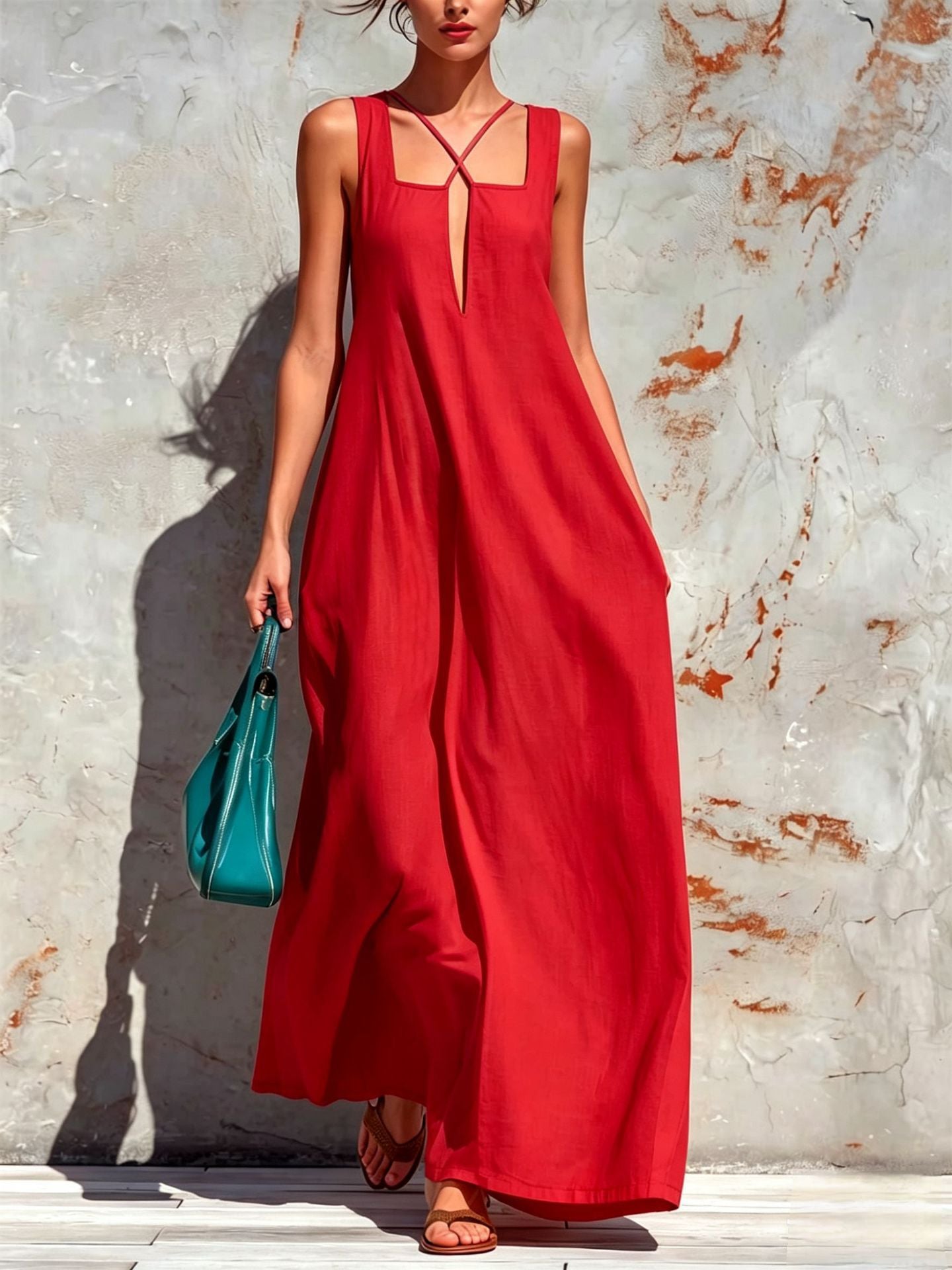 Damen A-Linien Freizeitkleid aus Baumwoll-Leinen