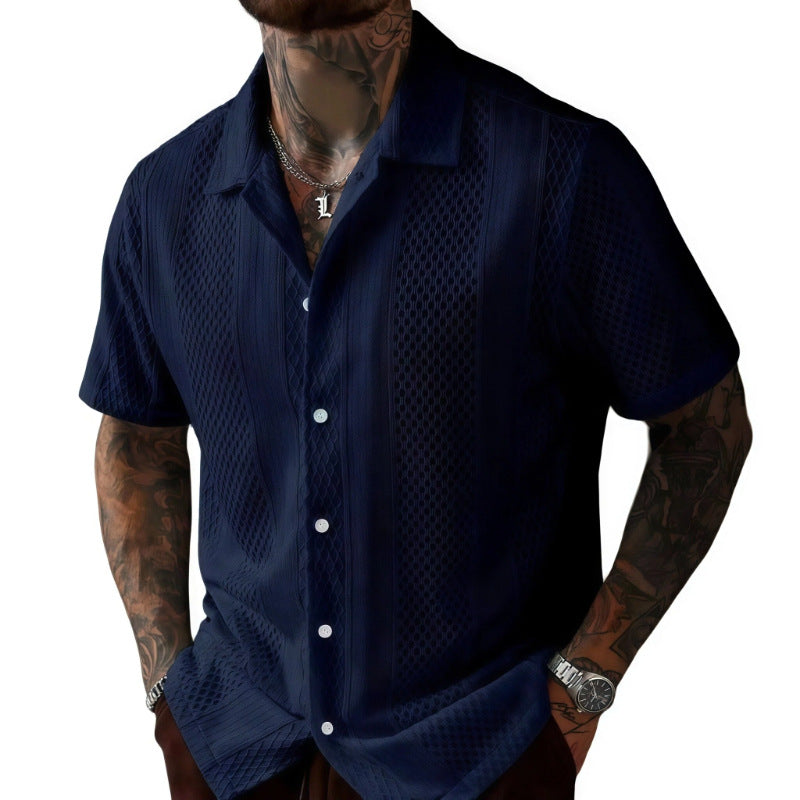 Herren Strickhemd mit Revers und Lochmuster – Bild 1 | LuxeStyle