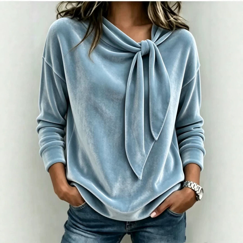 Damen Velourspulli mit Schleife