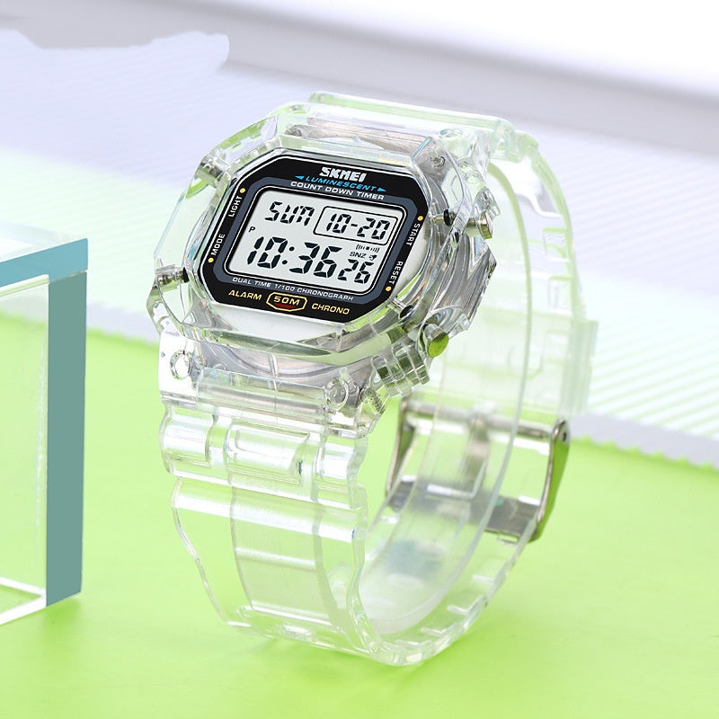 Sportliche Multifunktionsuhr mit transparentem Band – Ansicht 5