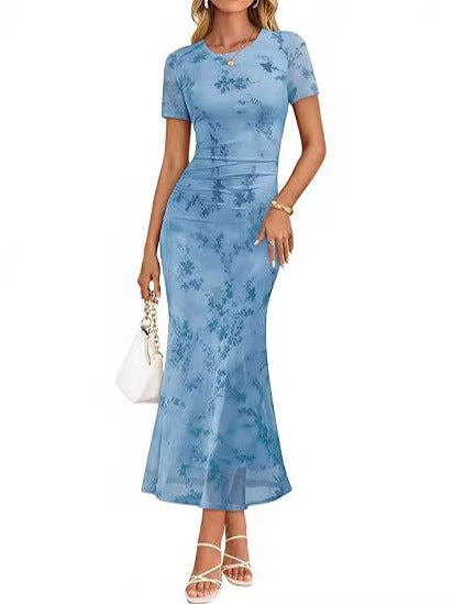 Elegantes Blumen-Mesh-Sommerkleid mit kurzen Ärmeln – Bild 5 | LuxeStyle