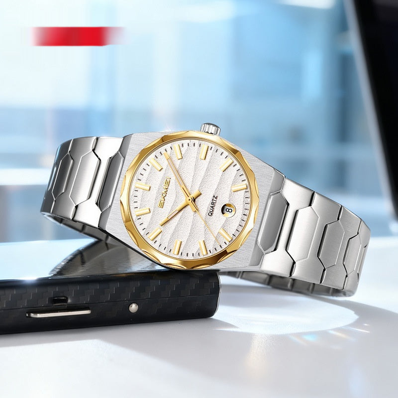 Herrenuhr mit Edelstahlband und Kalenderfunktion