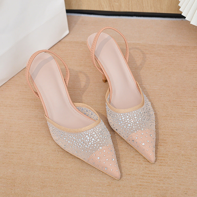 Glänzende Mesh-Mules mit spitzer Zehenpartie