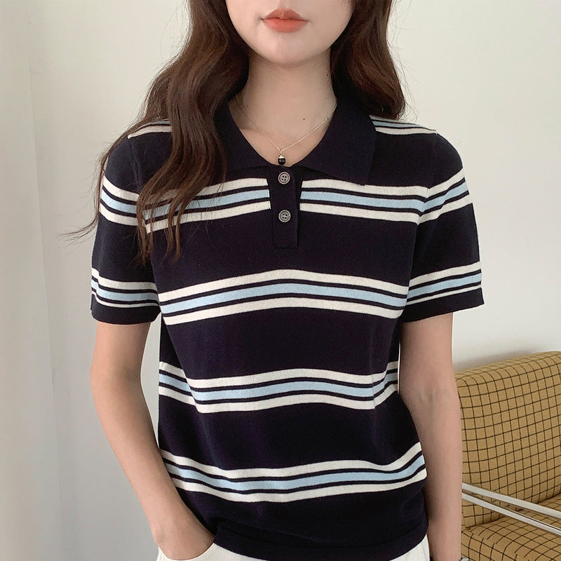Retro Polo-Shirt mit Farbblock-Streifen