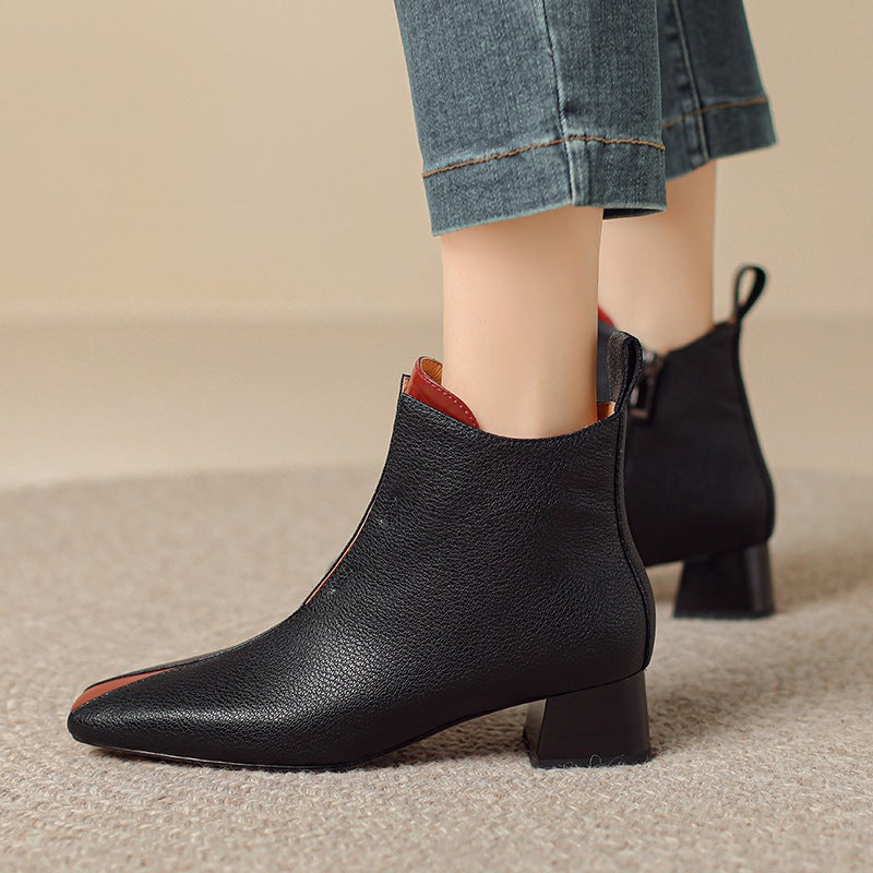Retro Ankle Boots aus Schafsleder mit Chunky-Absatz