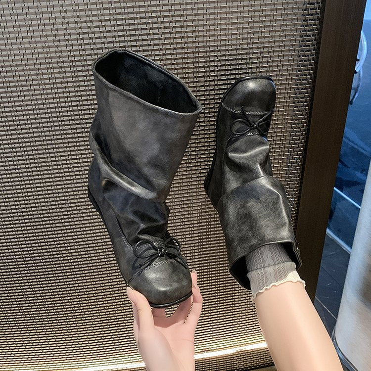 Schwarze Ballerina-Boots Retro mit Schleife
