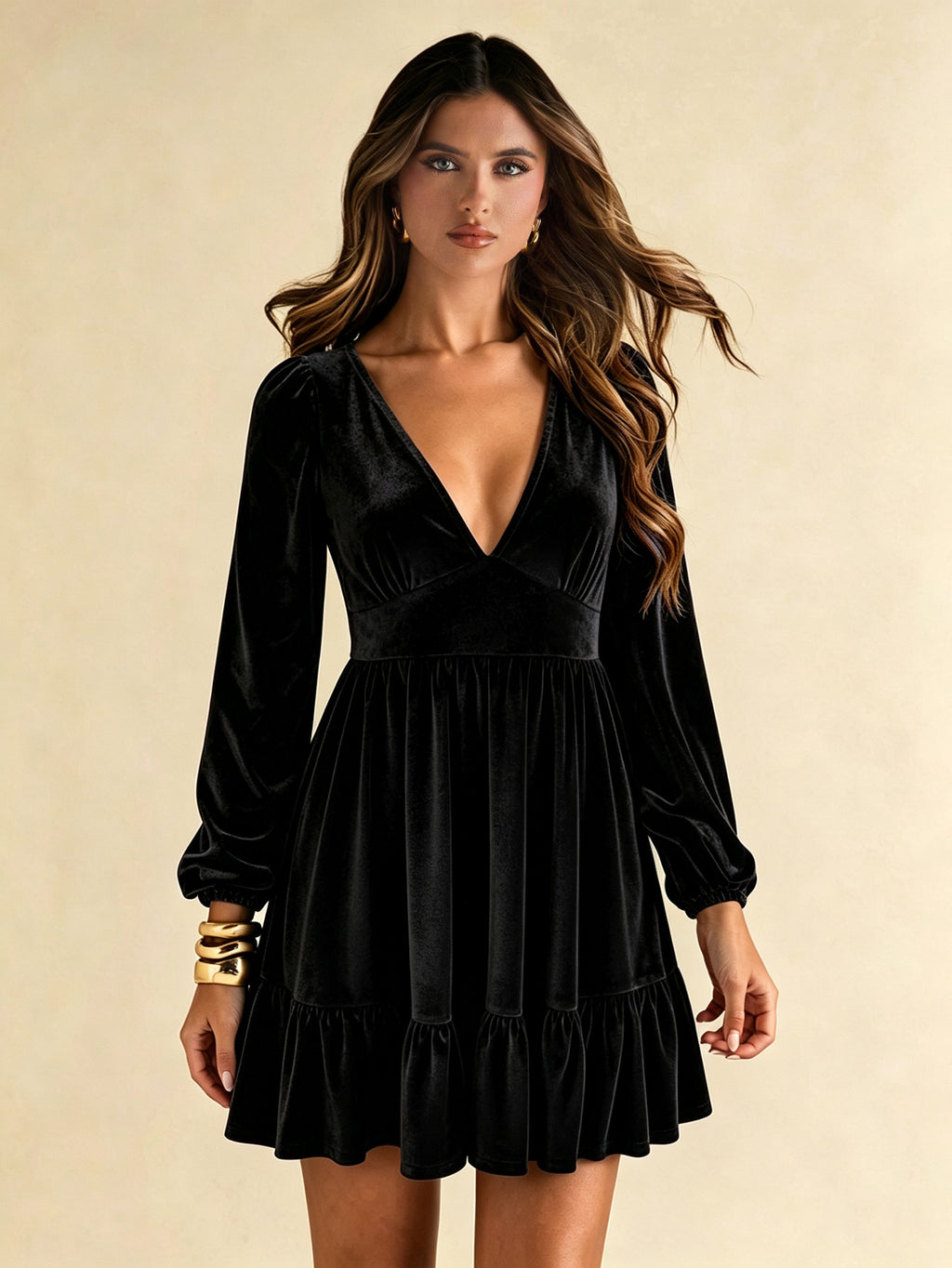 Elegant Samt Langarmkleid Damen