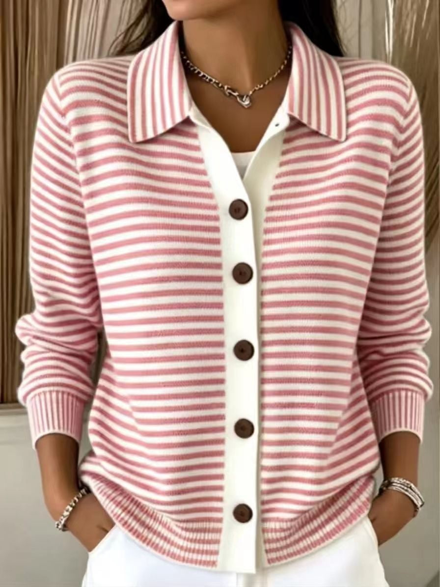 Gestreifter Strick-Cardigan mit Knopfleiste