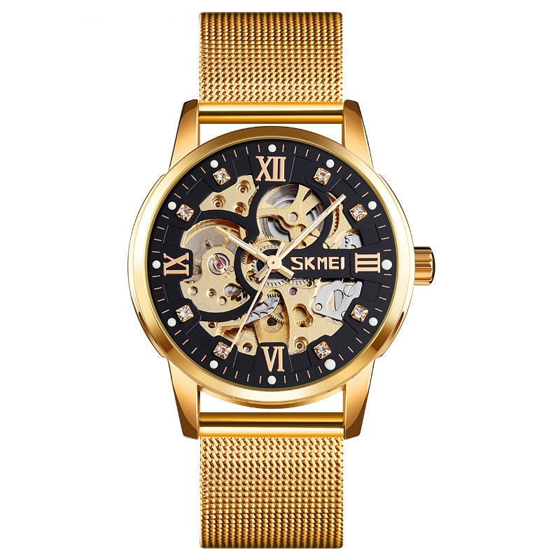 SKMEI Mechanische Herrenuhr mit Edelstahl-Mesh-Armband