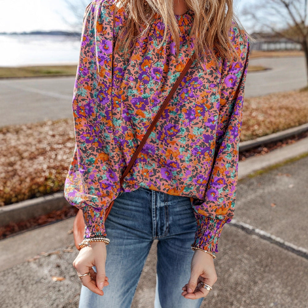 Chiffon-Bluse mit Blumenmuster und Rüschensaum | LuxeStyle