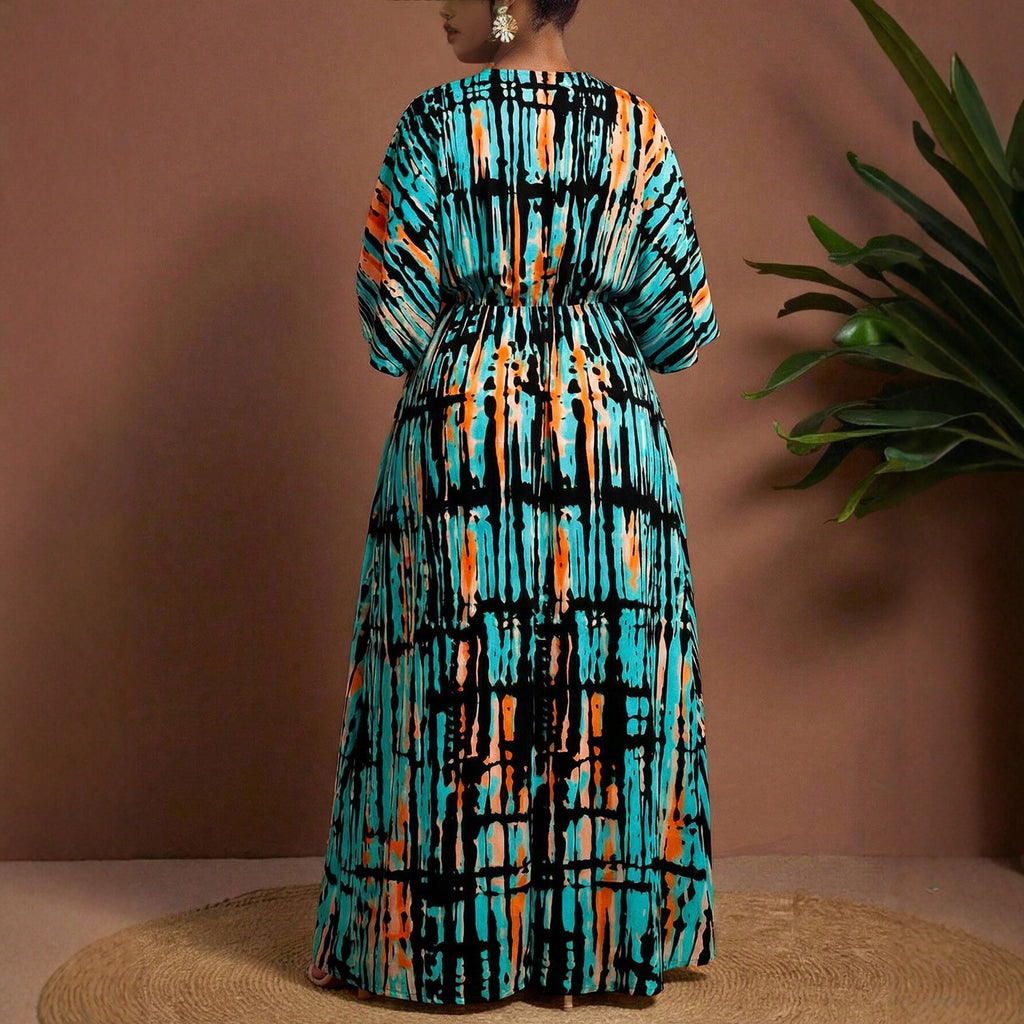 V-Ausschnitt Resort-Kleid mit Geometrie-Muster
