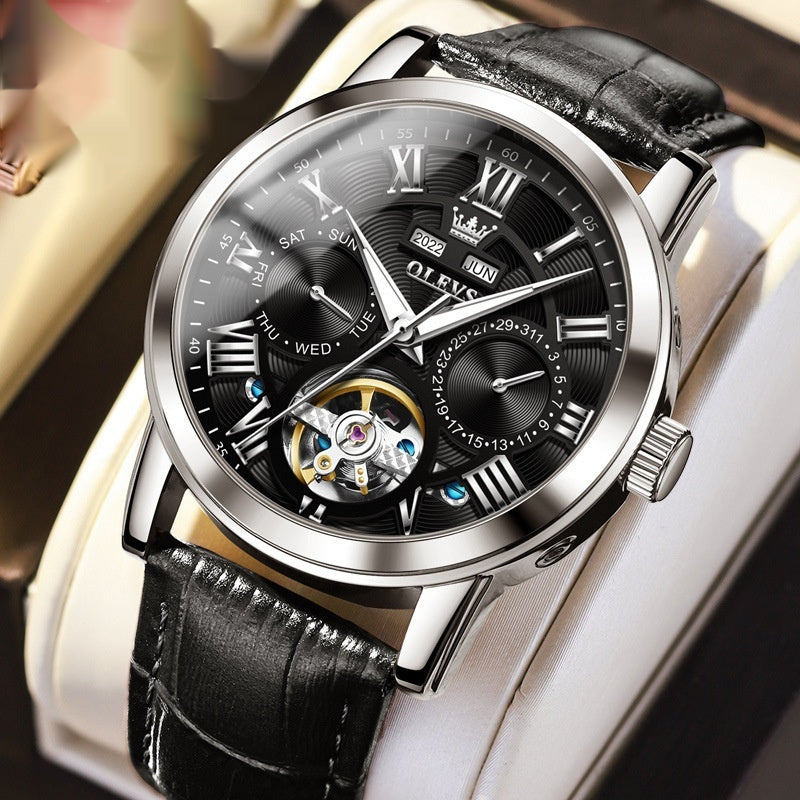 Automatik-Mechanik-Uhr mit Lederarmband – Bild 3 | LuxeStyle