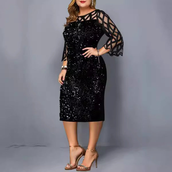 Rundhals-Glitzer-Partykleid