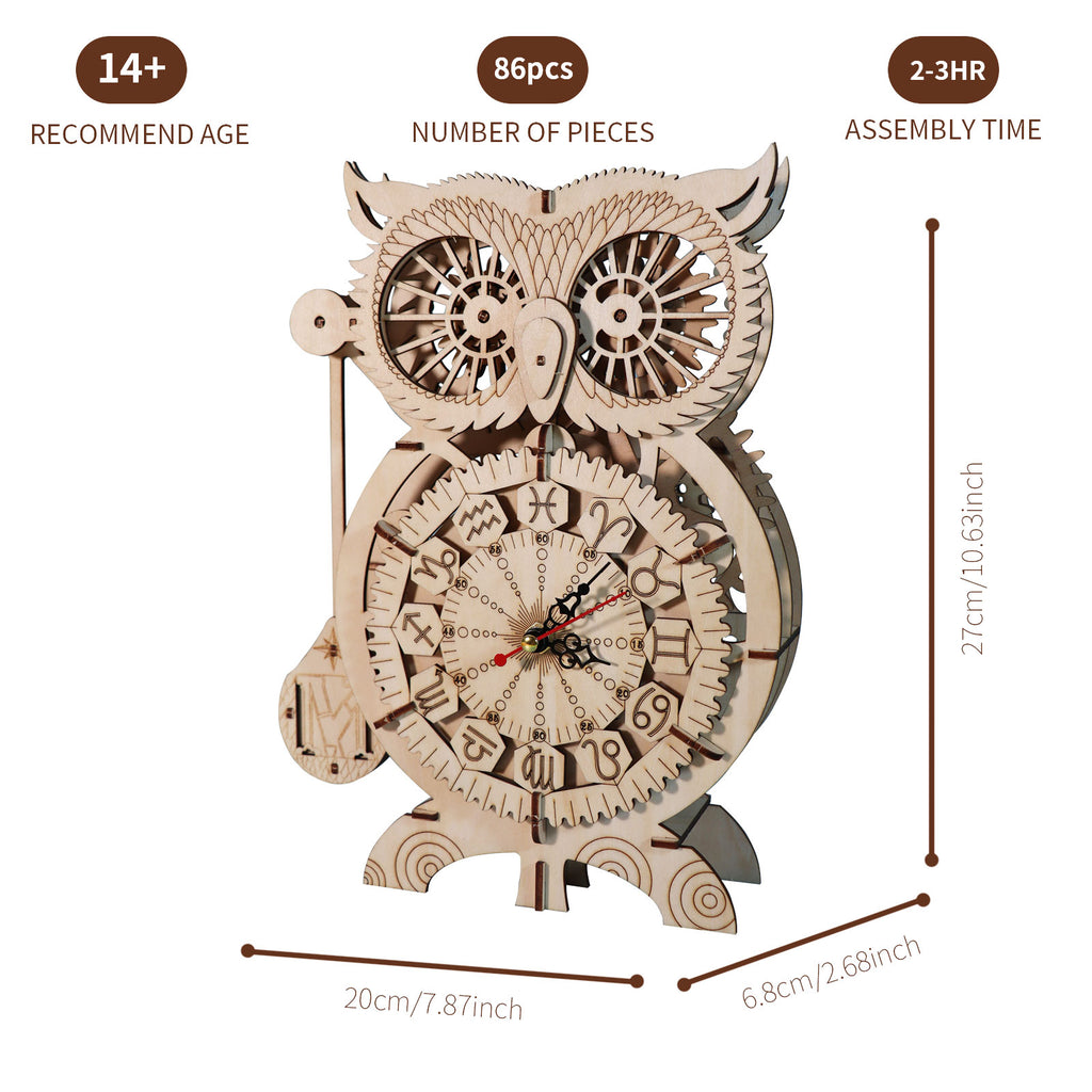 3D Holzpuzzle Eulen-Uhr Bausatz