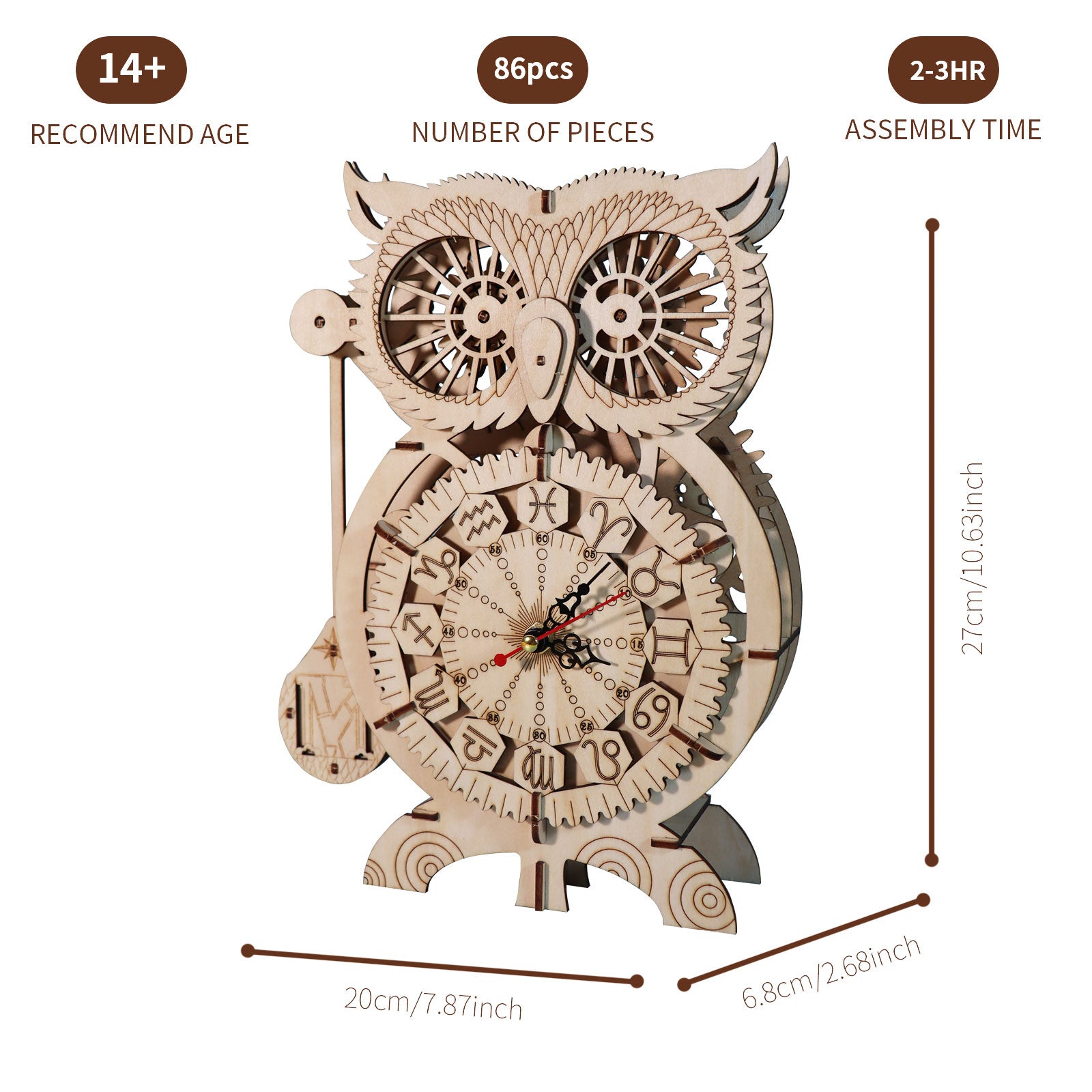 3D Holzpuzzle Eulen-Uhr Bausatz
