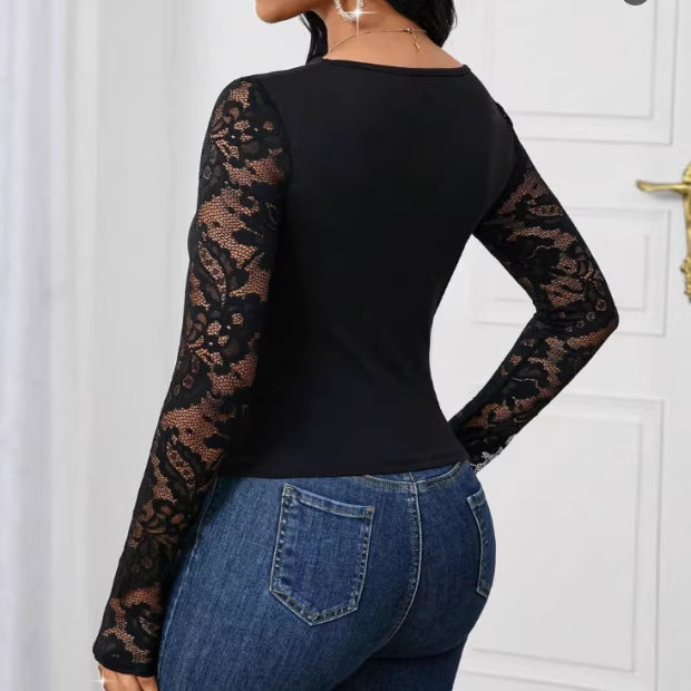 Elegantes Spitzen-Langarmshirt für Damen – Ansicht 3