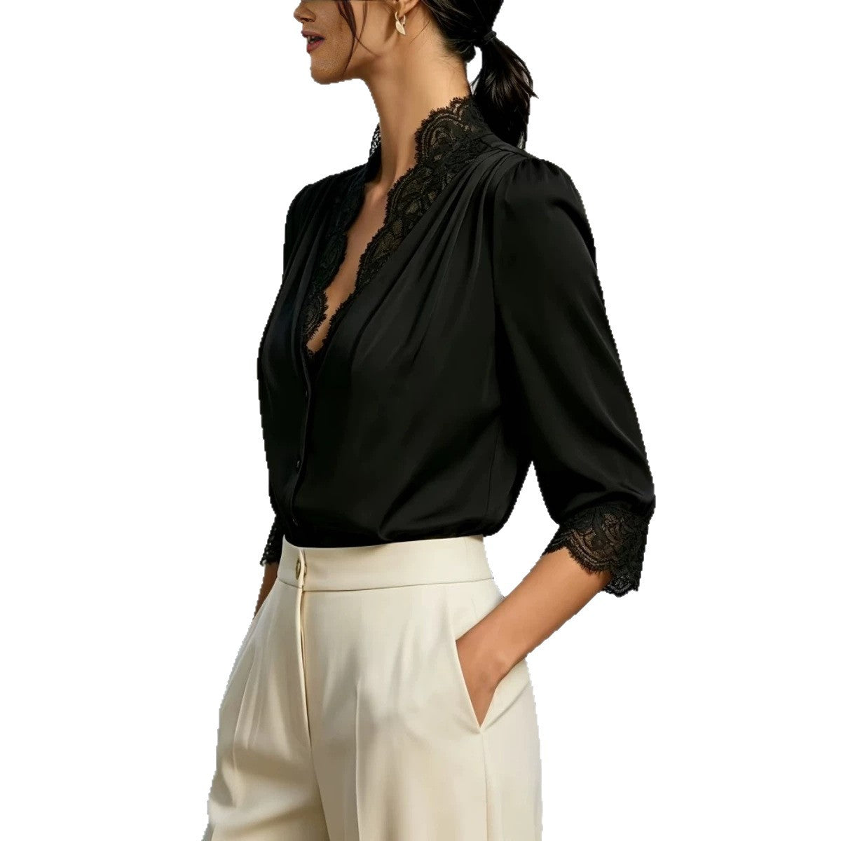 Elegante Bluse mit Spitzen-Einsätzen