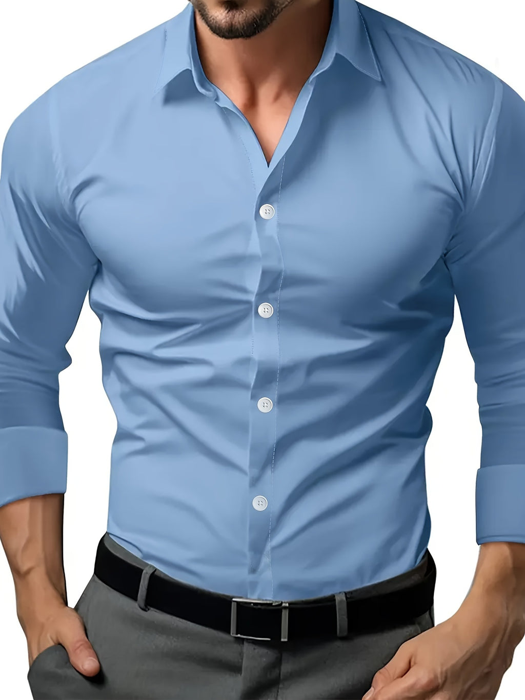 Halbtransparentes Kurzarmhemd aus Polyester – Bild 3 | LuxeStyle