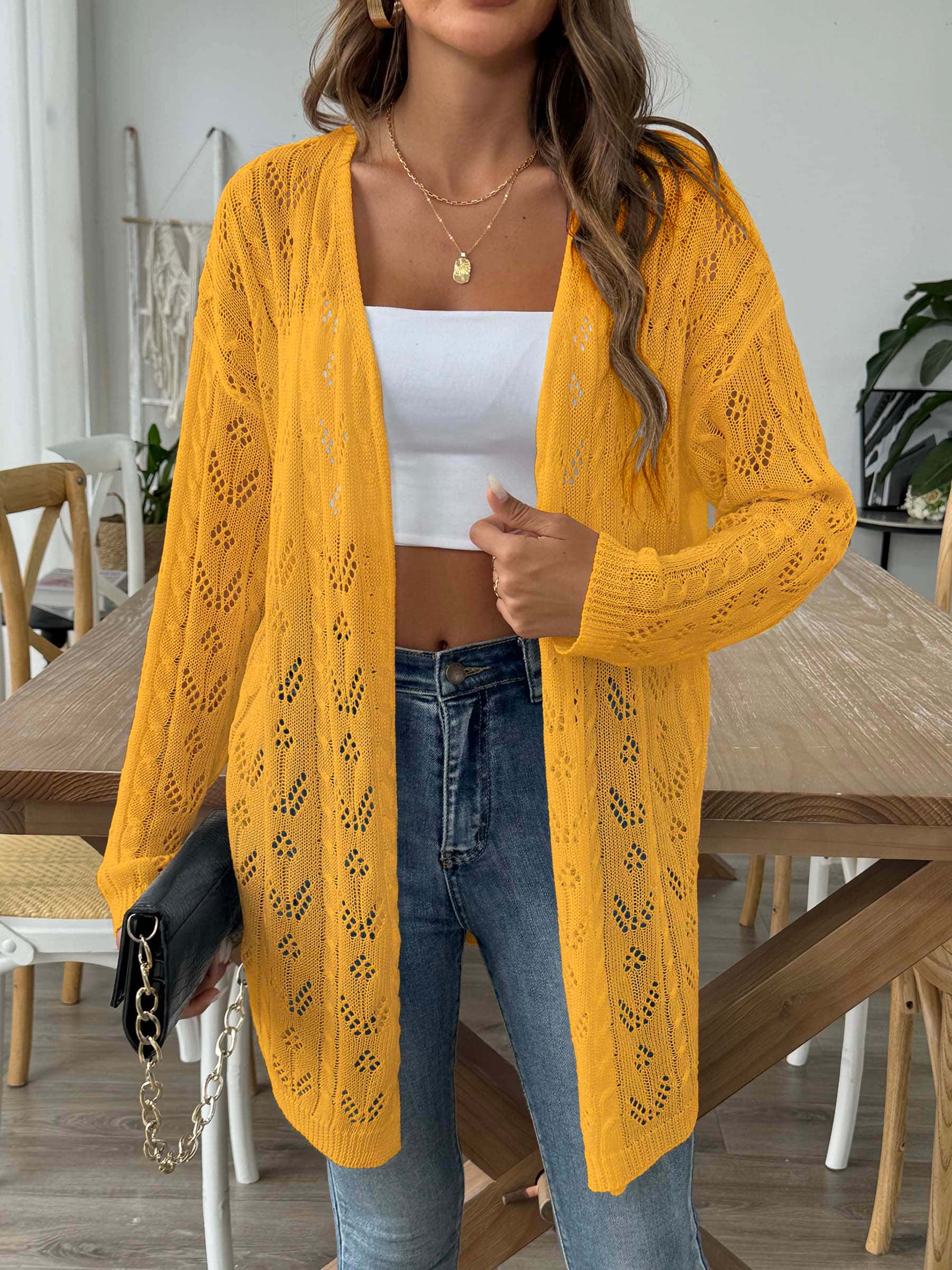 Luftiger Strick-Cardigan mit Lochmuster