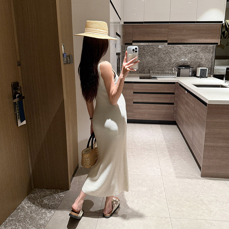 Ärmelloses Strickkleid für Schwangerschaft im French-Stil – Bild 3 | LuxeStyle