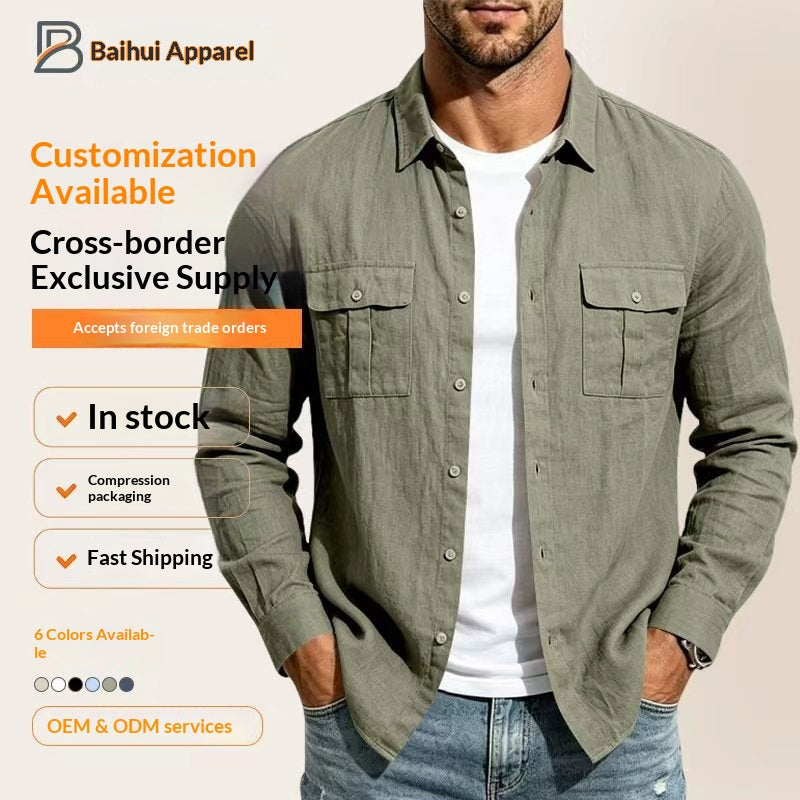 Langarm-Herren-Shirt aus Leinen-Polyester – Bild 3 | LuxeStyle