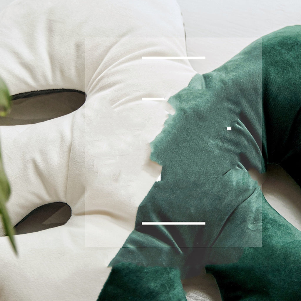 Monstera Kissen, weiss, Brokat