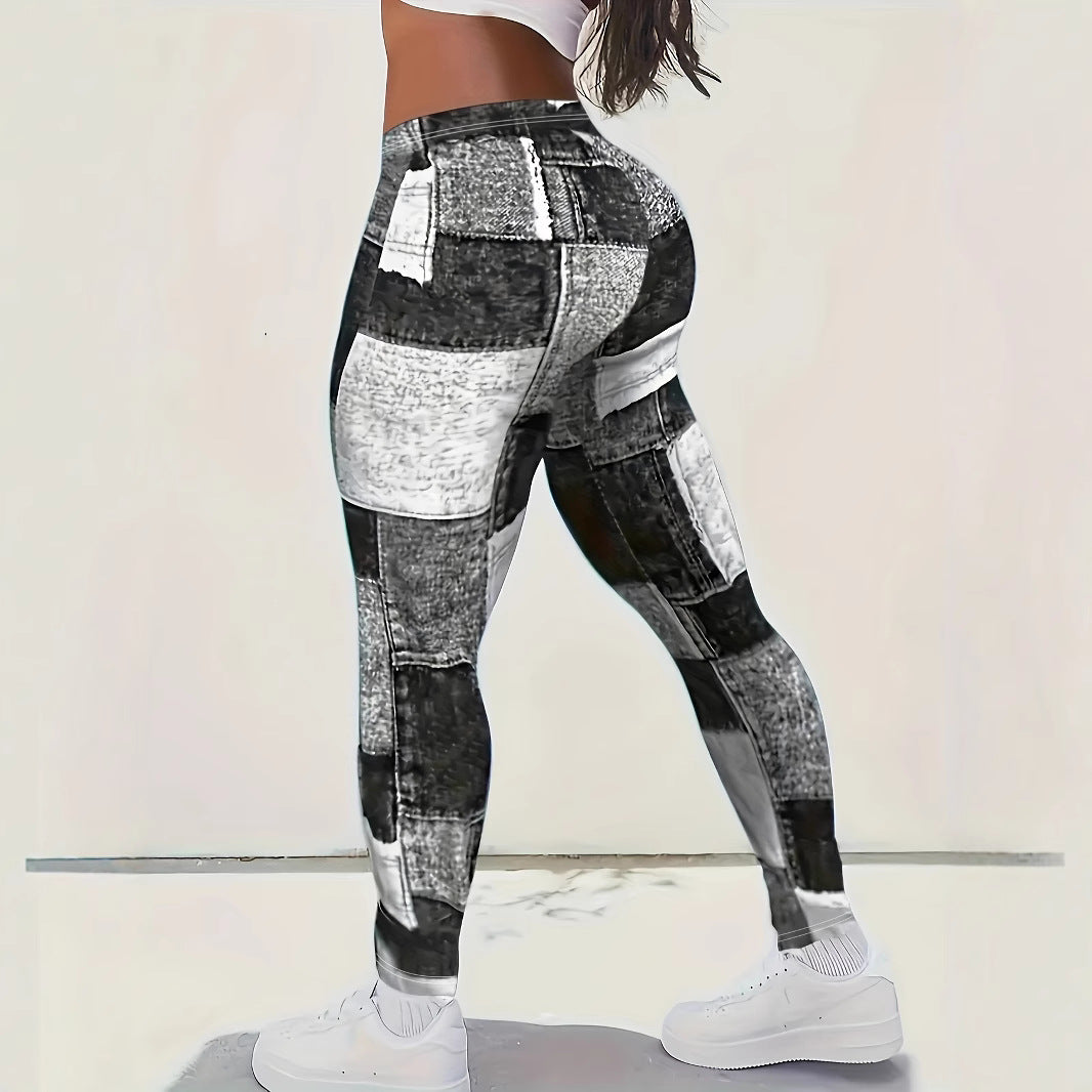 Karierte Color Block Leggings für Damen