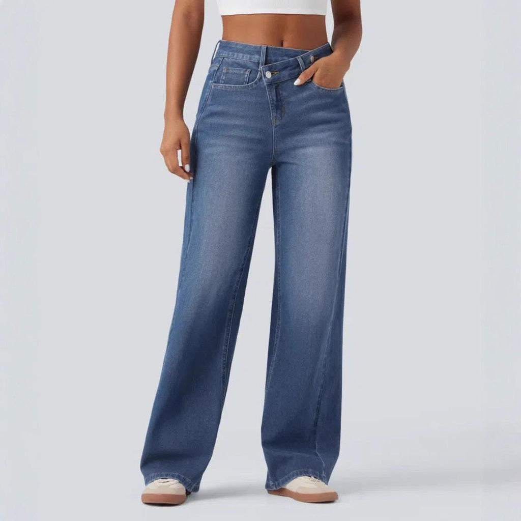 Asymmetrische Low-Rise Jeans mit Knopfleiste