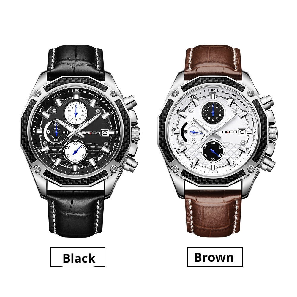 Herrenuhr mit Lederarmband und Datumsanzeige