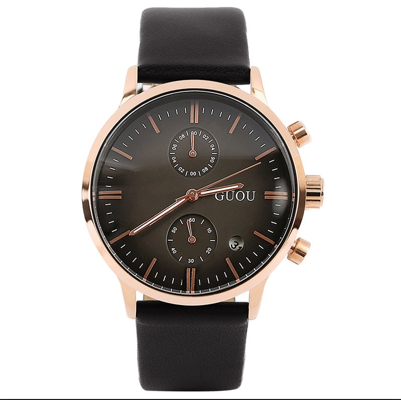Quarz-Herrenuhr mit Kalender und Lederarmband – Bild 4 | LuxeStyle