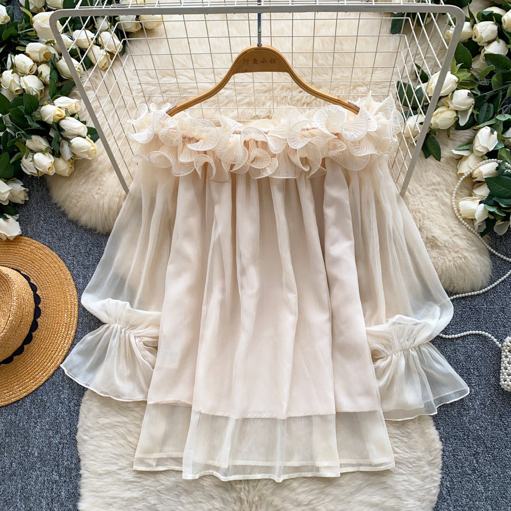 Off-Shoulder Chiffon-Bluse mit Rüschen