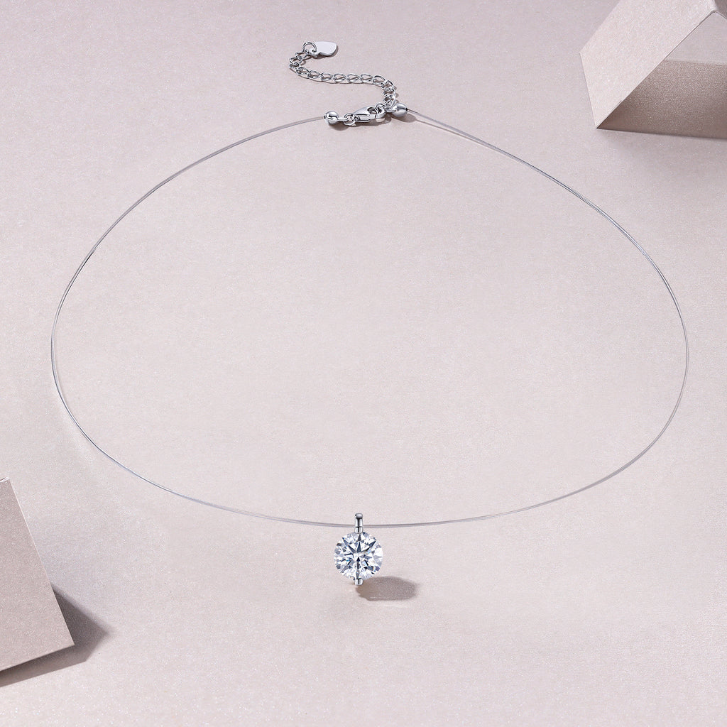 Unsichtbare Halskette mit Moissanite-Anhänger