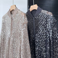 Leinen-Blazer mit Pailletten und Stehkragen