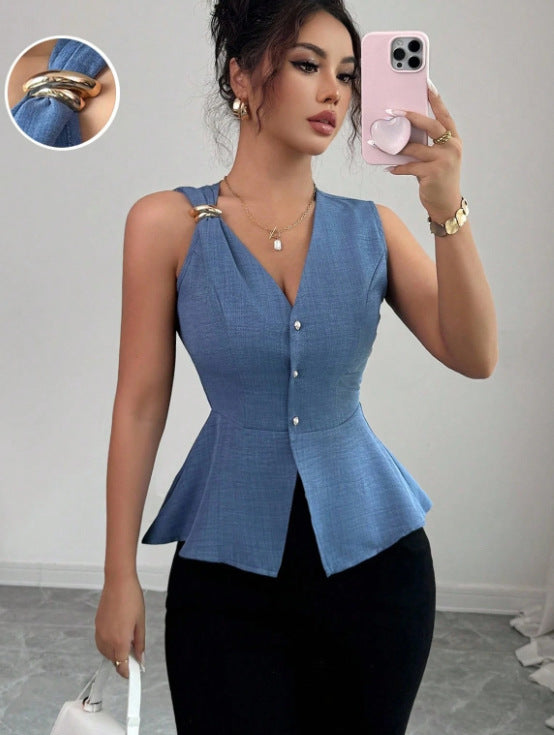 Blaues, schlankes, button‑basiertes Shirt – Bild 7 | LuxeStyle