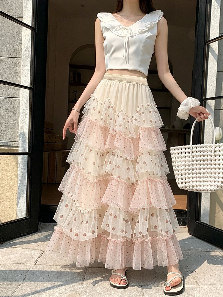 Luftige Chiffon-Puff-Rock mit Polka-Dots
